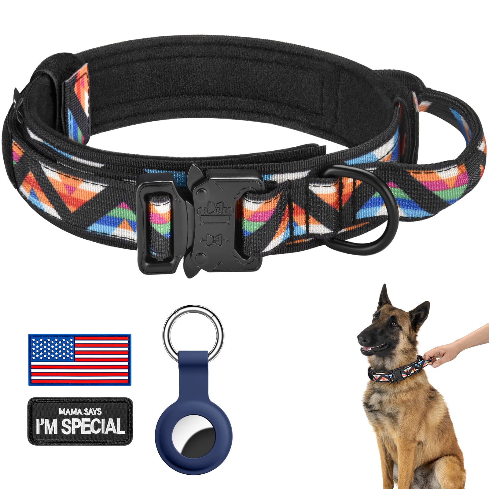 DAGANXI Tactical Dog Collar, Adjustable Military Training Nylon Dog Collar with Control Handle and Heavy Metal Buckle for Medium and Large Dogs, with