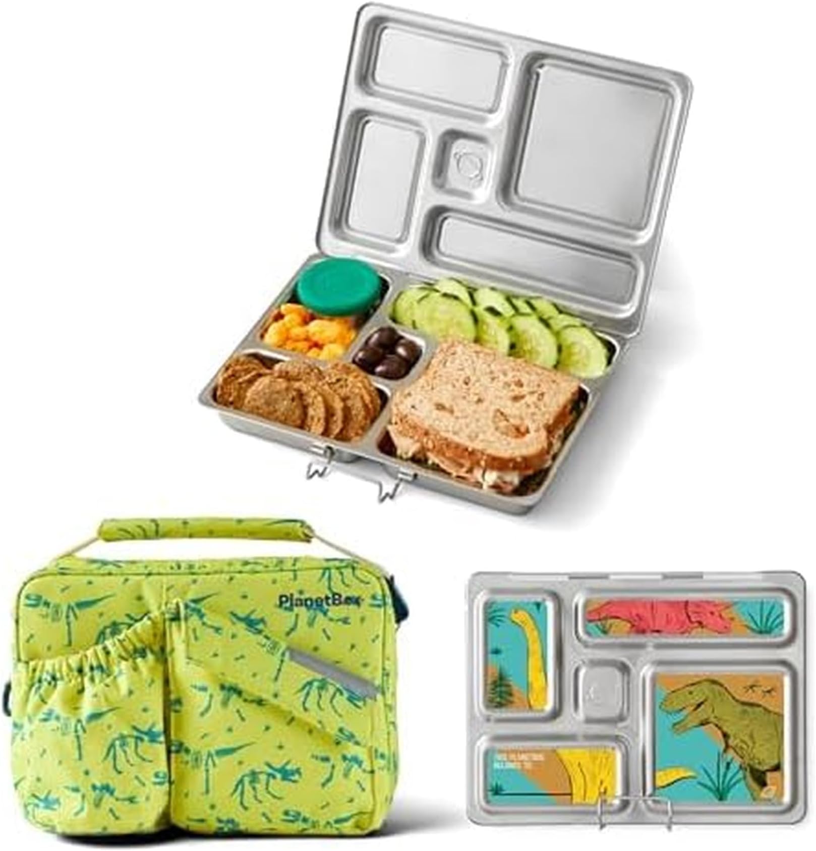 PLANETBOX 5323403 Rover Lunch Kit, Metal, Dino