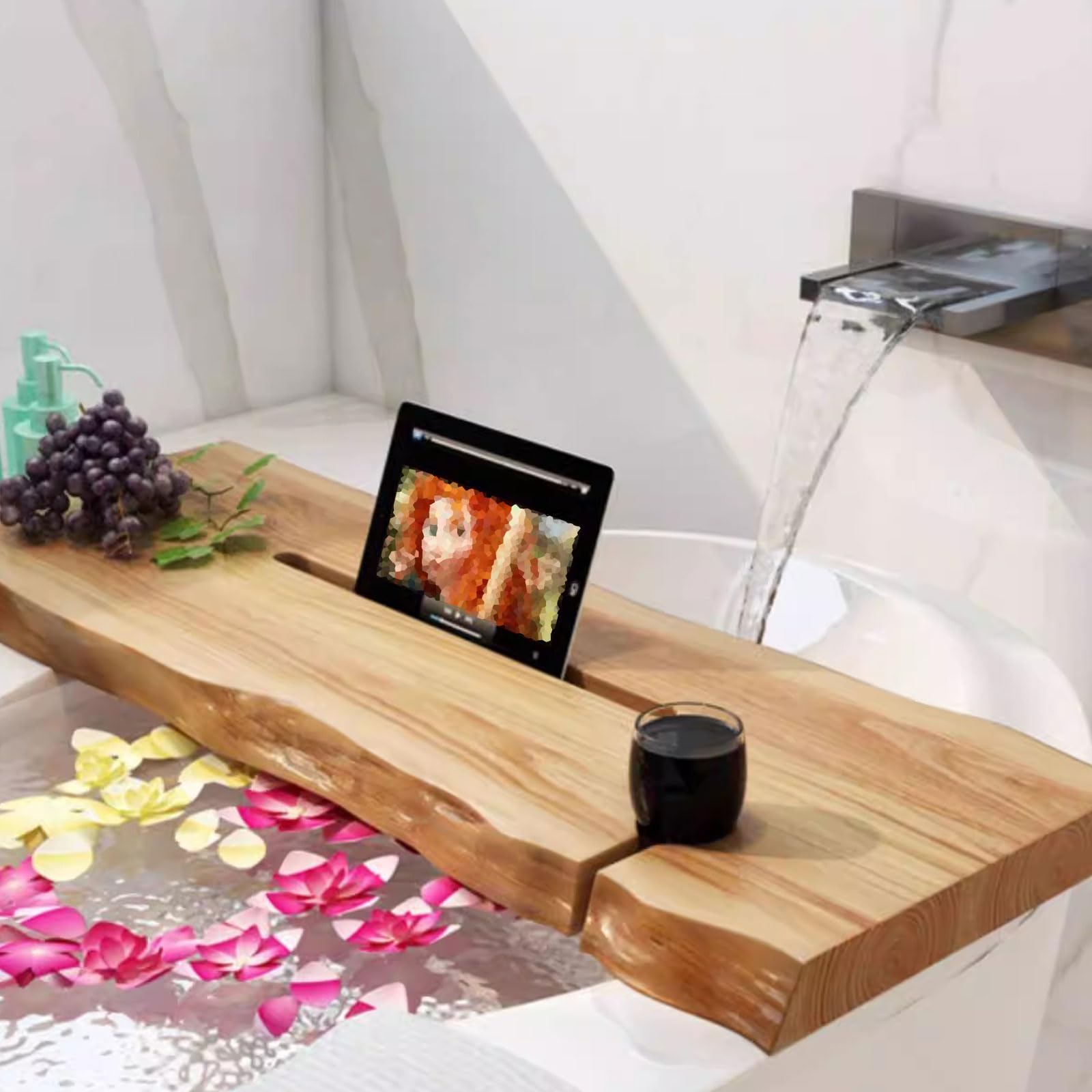 Premium -Badewanne Caddy Massive Holzbadschale für die Wanne Große Badetischschale Halter für Tablet mit Buch- und Weinglashalter,39.4“Lx7.9 Wx2 H