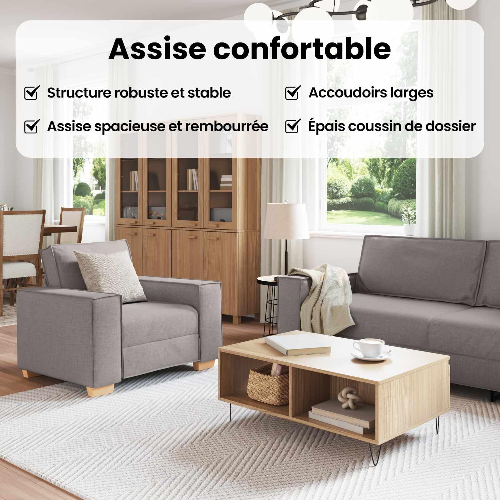 vidaXL Canapé 3 pcs Taupe 220 x 80 x 84 cm Tissu en Lin mélangé, Canapé en Lin élégant, Ensemble Chic, canapé Moderne, 3 Places, 2 Places, Salon Contemporain