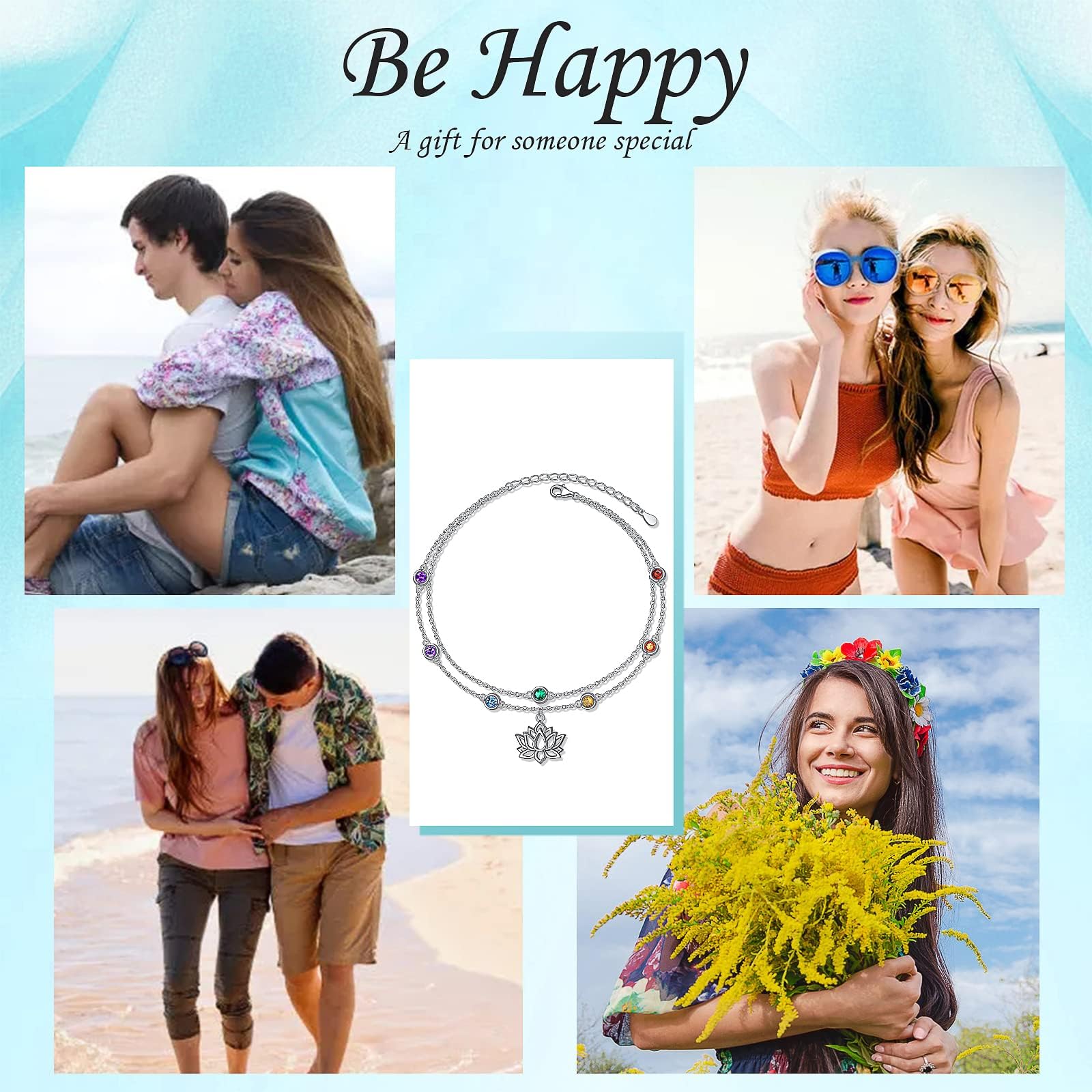 Flyow Cavigliera donna malocchio/turchese creato/infinito doppia cavigliera regolabile estate spiaggia caviglia bracciale gioielli regalo, 9 + 1,5 Zoll