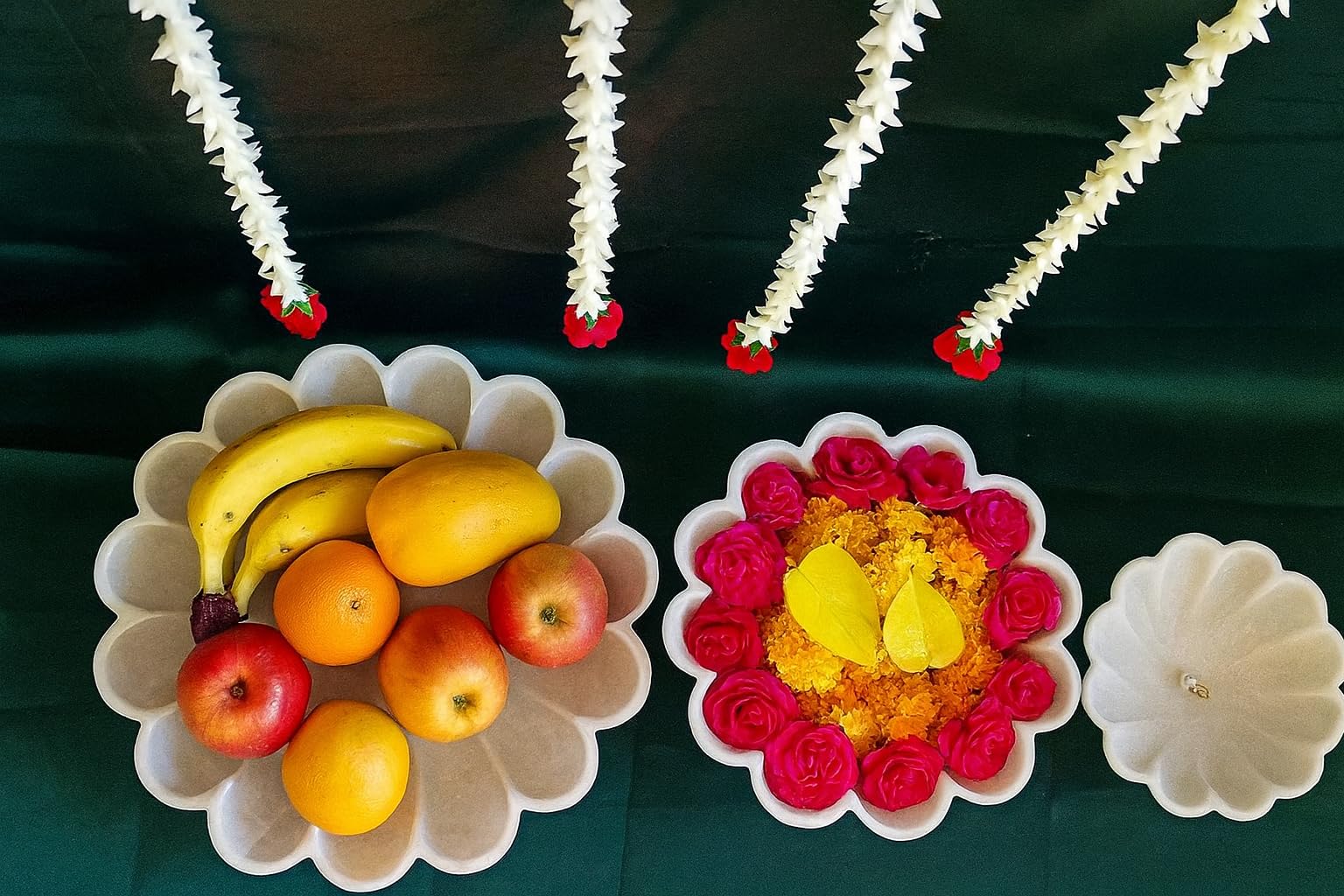 R&M RM Marble Bowl Set (6 9 & 12 Inch) | Handcrafted Natural White Round Trays | Multi-Use Floating Candle Holder Fruit Urli Flower Display | Elegant Home Décor Valentine Gift