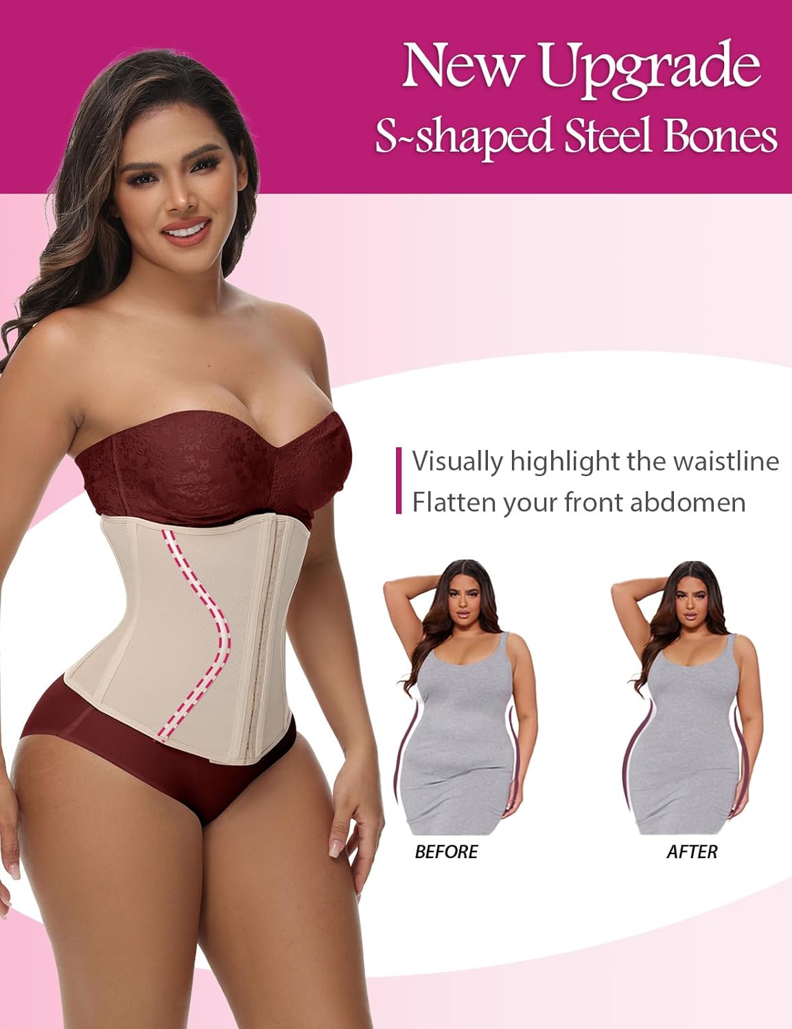 SHAPSHE Short Torso Waist Trainer for Women Corset Waist Cincher Shapewear Tummy Control Workout Hourglass Body Shaper - Image 4