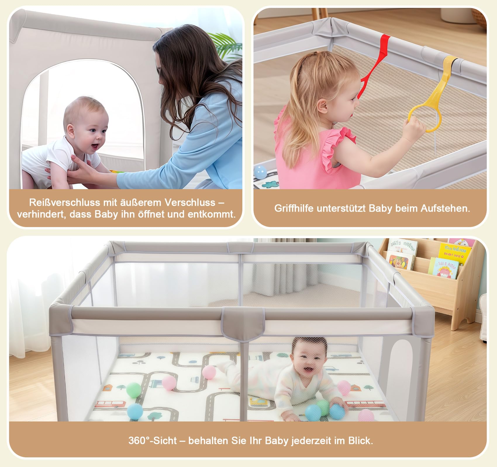 Faltbarer Baby-Laufstall 120x120 cm mit Spielmatte,Anti-Kollision Schaum Absperrgitter mit atmungsaktivem Netz–Der sichere Spielpark für Kind |Perfekter Laufgitter zum Krabbeln, Laufen & Spielen