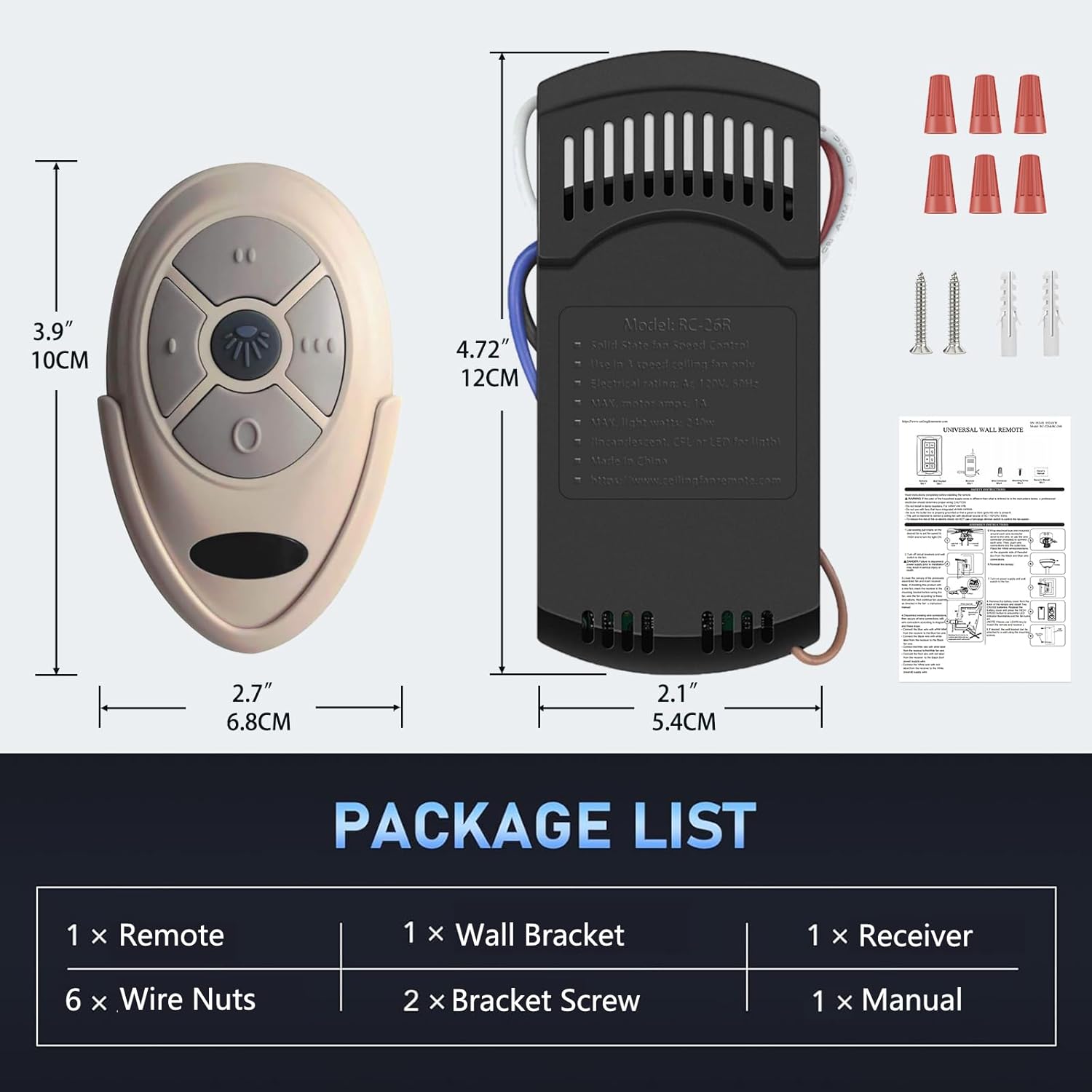 Universal Ceiling Fan Remote Control Kit Replacement for Harbor Breeze Hampton Bay Litex Hunter, 3-Speed Light Dimmer with FAN28R Receiver, Replace FAN-35T KUJCE9603 L3HFAN35T1