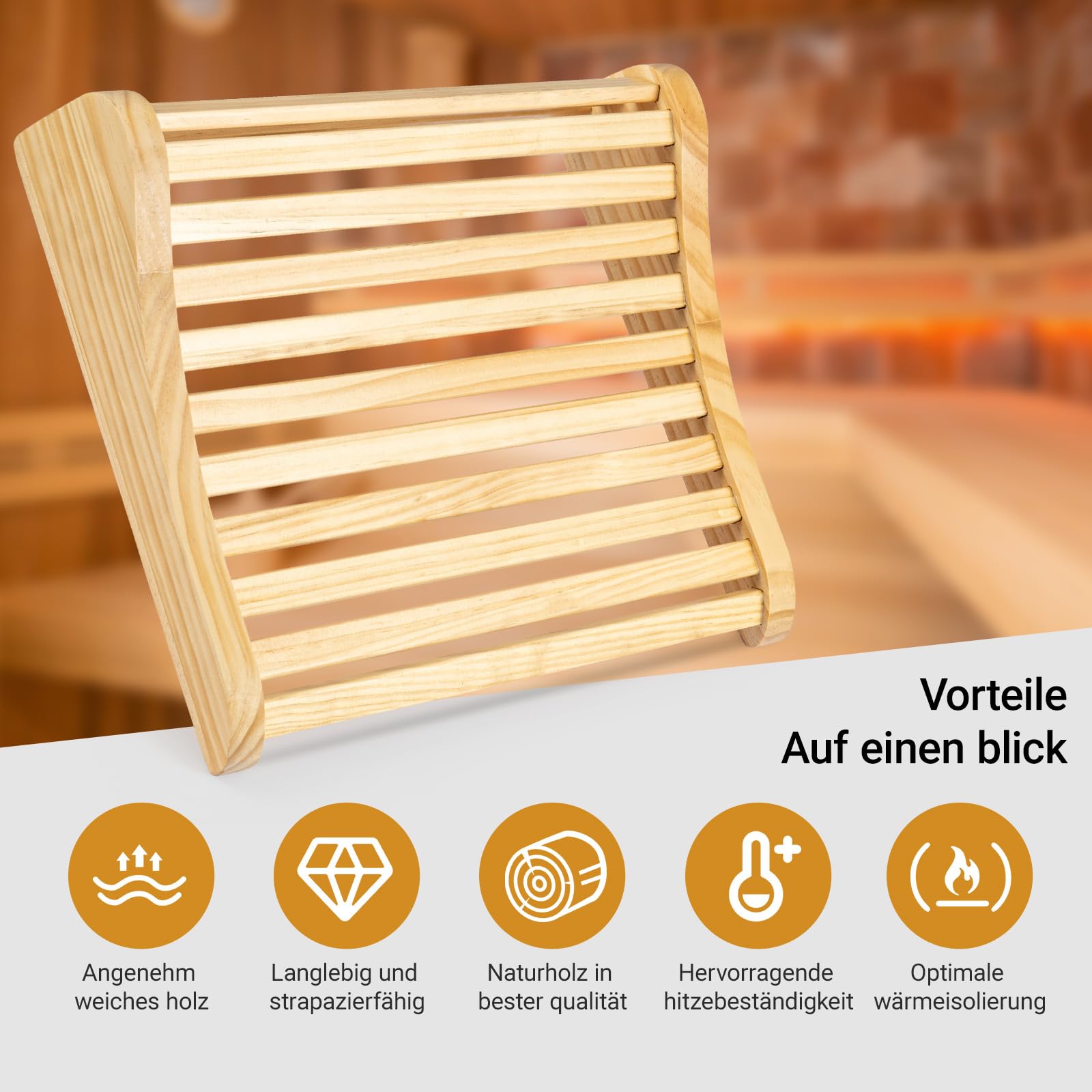 2er-Pack Sauna-Kopfstütze aus Holz, ergonomisch, mit gebogener Rückenlehne und Nackenstütze für Sauna und Infrarotkabine, aus Holz gefertigt, wellenförmiges Sauna-Zubehör, Sauna-Nackenkissen