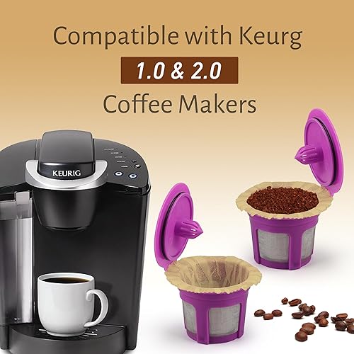 Miniatura 20 de Paquete de 4 cápsulas de café reutilizables K Cup con 100 filtros de café desechables, compatibles con Keurig Single Serve 1.0 y 2.0 Negro