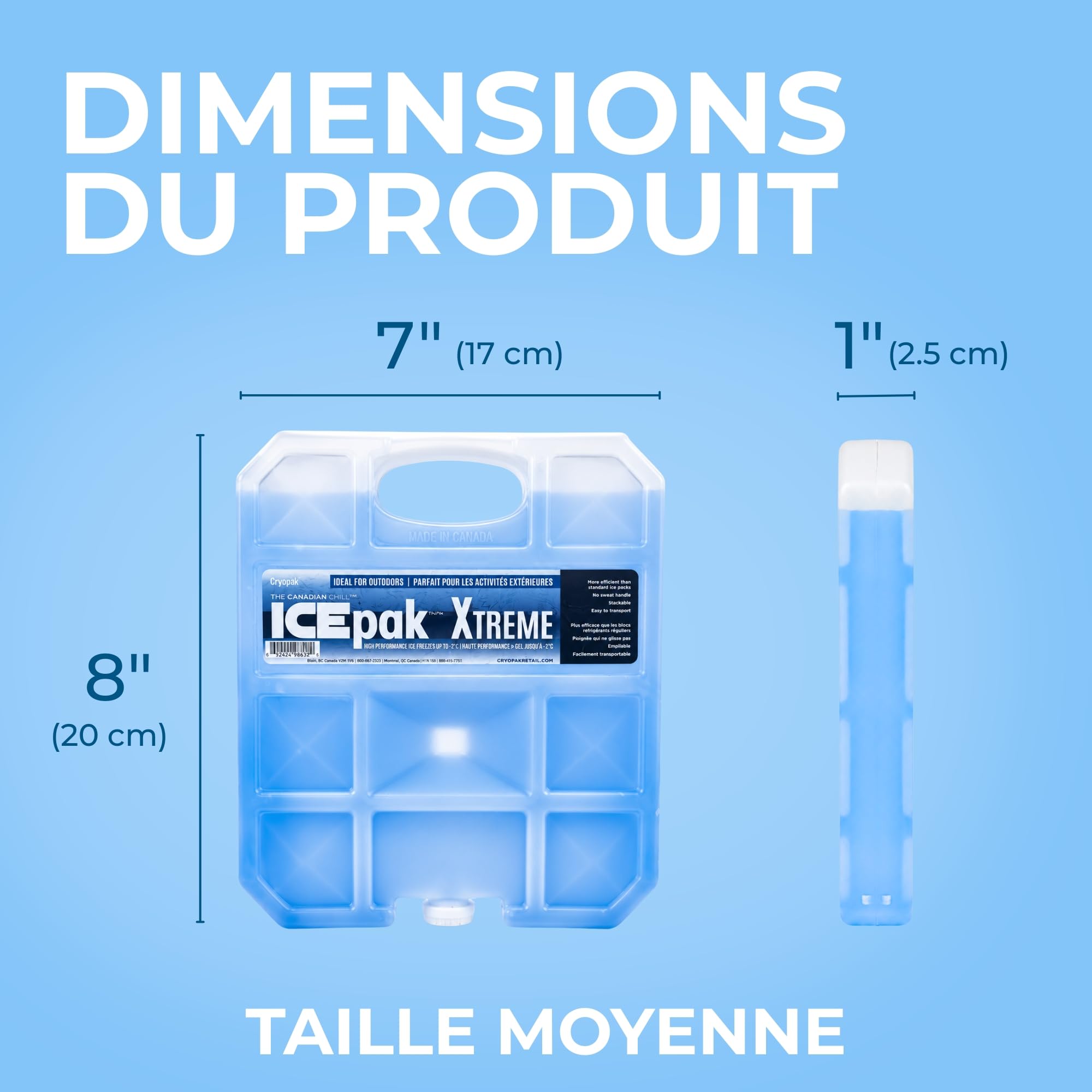 Cryopak ICEpak Extreme – Bloc Réfrigérant Rigide Réutilisable pour Glacières et Sacs Isothermes, sans BPA, Non Toxique, Compatible Congélateur