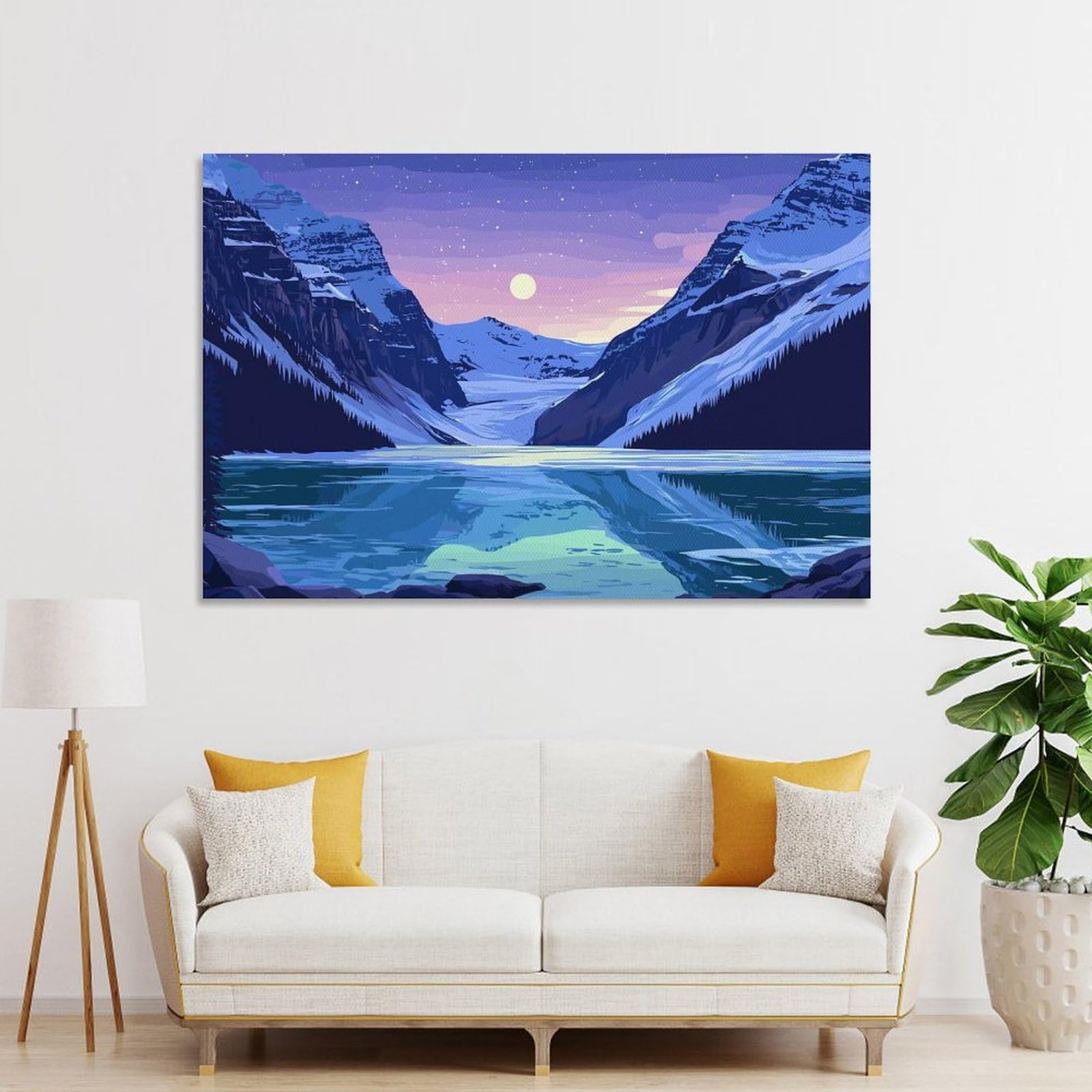 Junmoney Lake Louise at Night Canvas Wall Decor 24x36inch(60x90cm), for Workspace Walls, Study Corners Or Bedrooms, Decorative Artwork for Productive Spaces