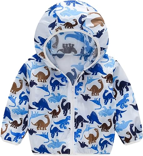 Toddler Sunscreen Hoodie Jacket Baby Boys Girls Cartoon Dinosaur Lightweight Zipper Coat Clothing Jackets for Boys
