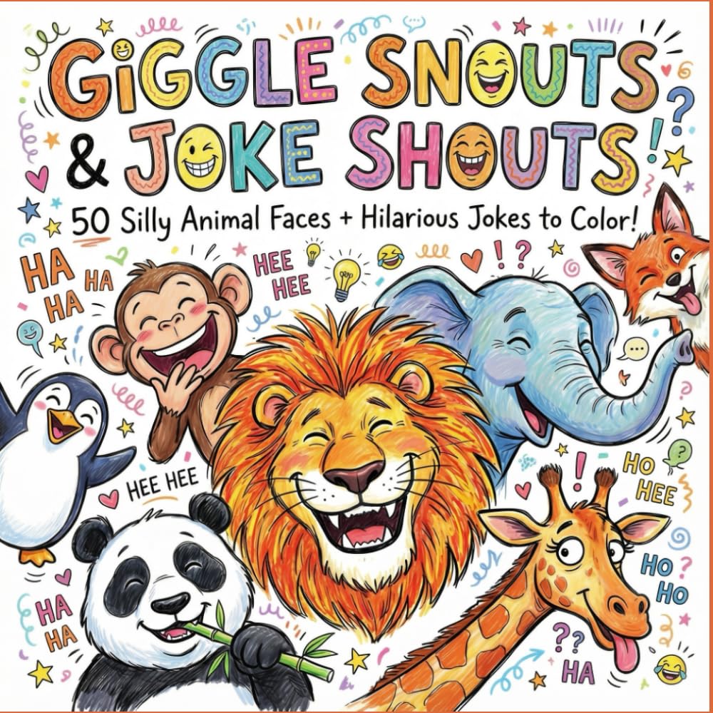 Giggle Snouts & Joke Shouts: 50 Hilarious Animal Faces & Silly Jokes Coloring Book for Kids and Adults: Fun Animal Coloring Pages with Funny Jokes - Stress Relief Activity Book for All Ages