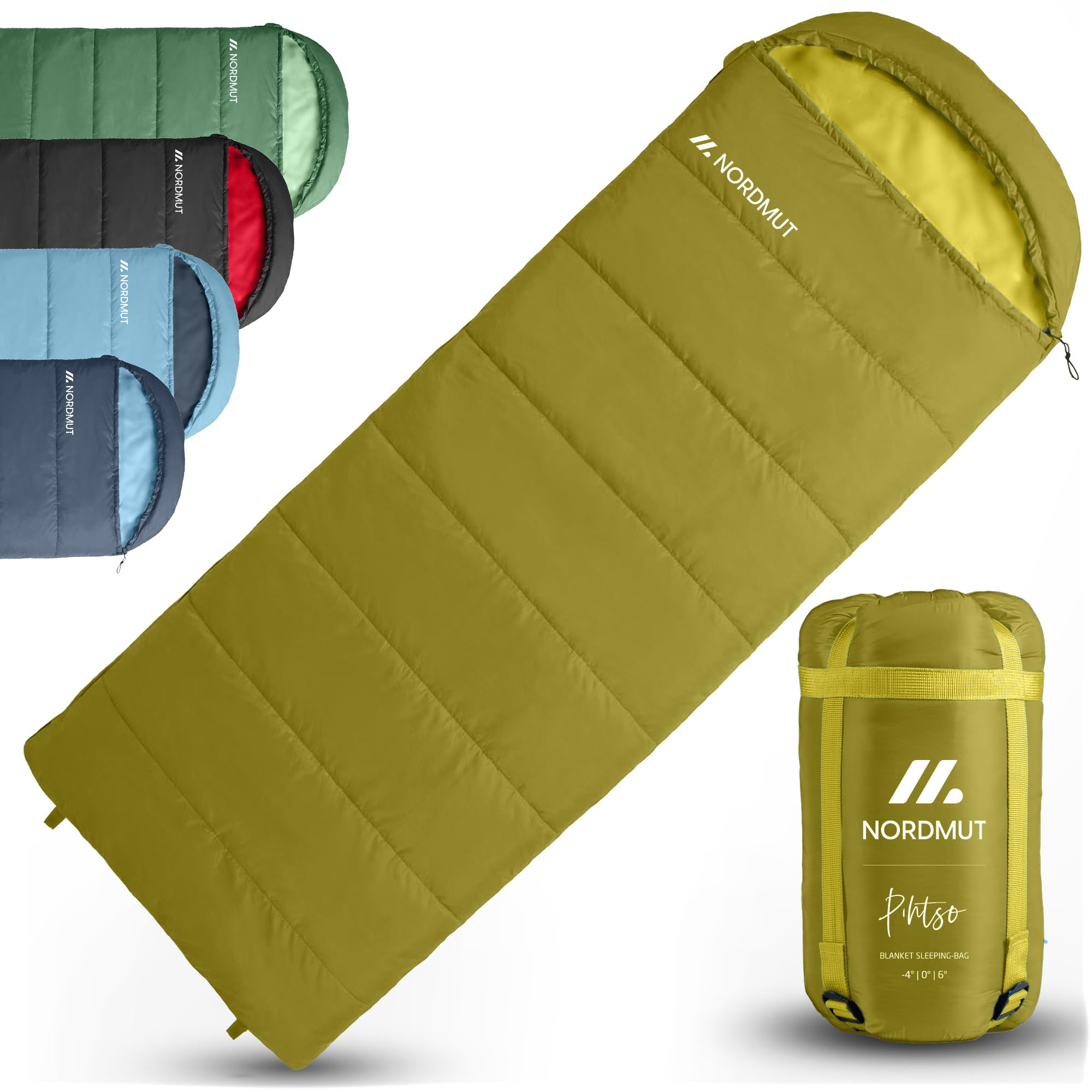 NORDMUT® Sacco a pelo coperta adulto con cerniera YKK a doppio senso – Dimensioni compatte & ultraleggero 1600 g – 3 stagioni (250 GSM) – Sacco a pelo per campeggio, outdoor & festival