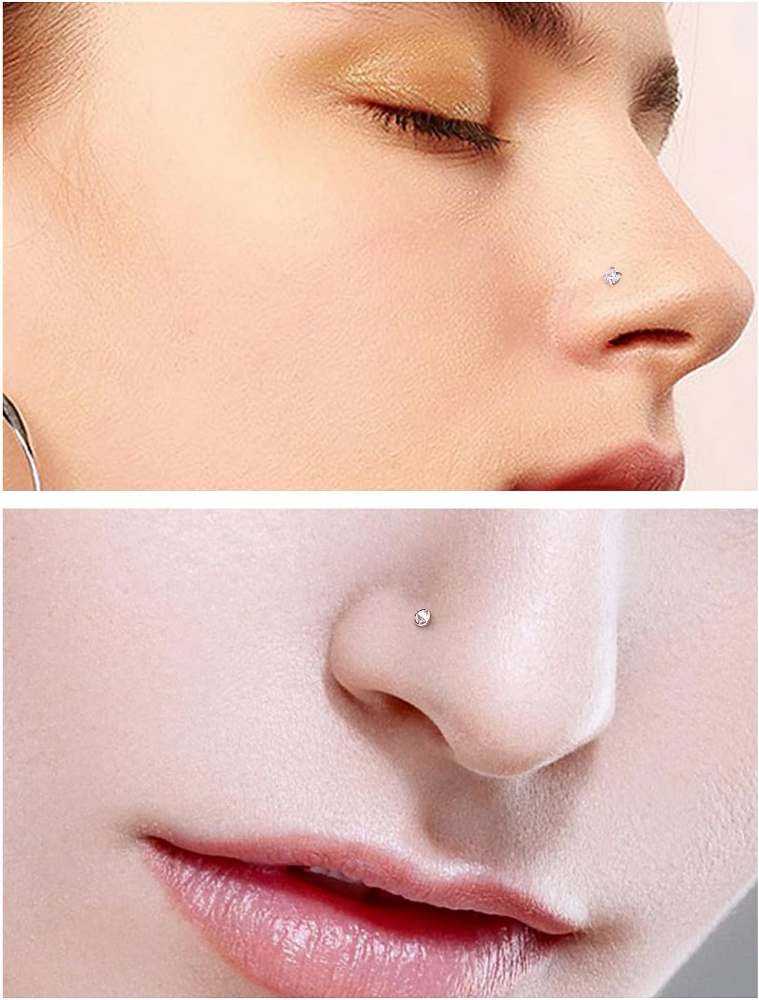 18G 20G 22G Round Cubic Zirconia Nose Rings Studs for Women Men 316L Stainless Surgical Steel Nose Ring Stud Piercing Jewelry Silver Gold Clear CZ 1.5mm 2mm 2.5mm 3mm - Image 4