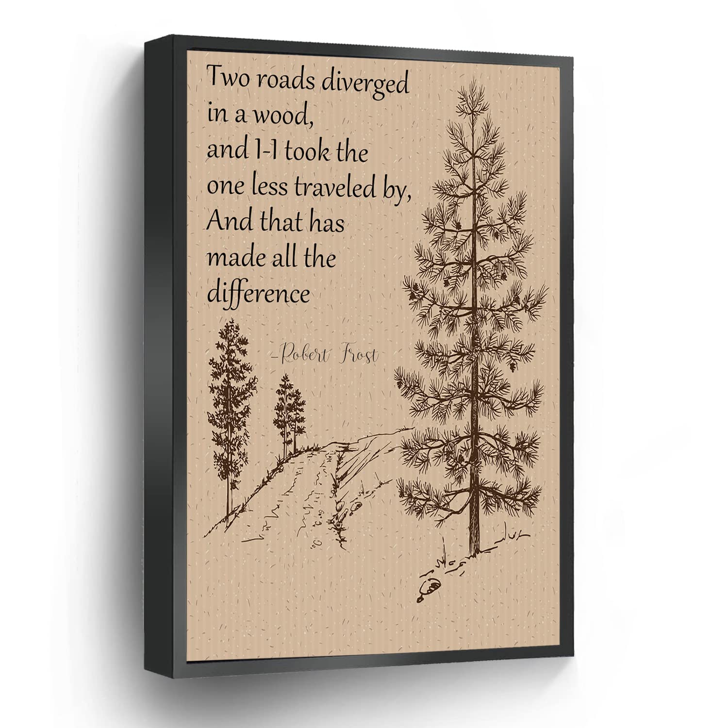 The Road Not Taken Canvas Print Robert Frost Poem Wall Art Poster The Road Less Traveled Retro Page For Home Office School Wall Decor Framed Artwork(Metal Framed 16" X 24")