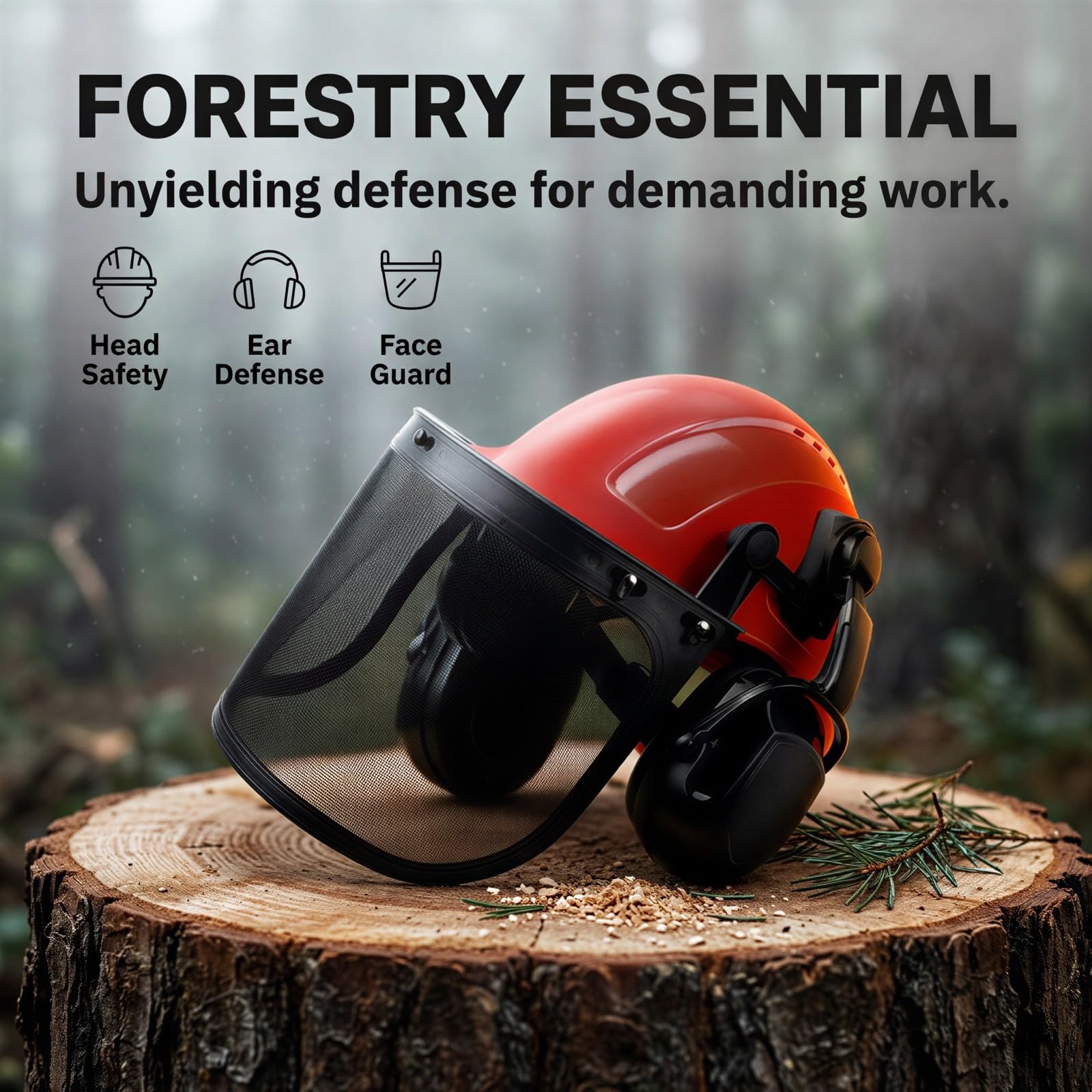 Kettensägenhelm mit Gesichtsschutz und Ohrenschützern, Industriehelm für Forst- und Holzfällarbeiten, Verstellbarer Schutzhelm 20,8-24,8 in, mit Mesh-Visier und SNR 30 dB Gehörschutz
