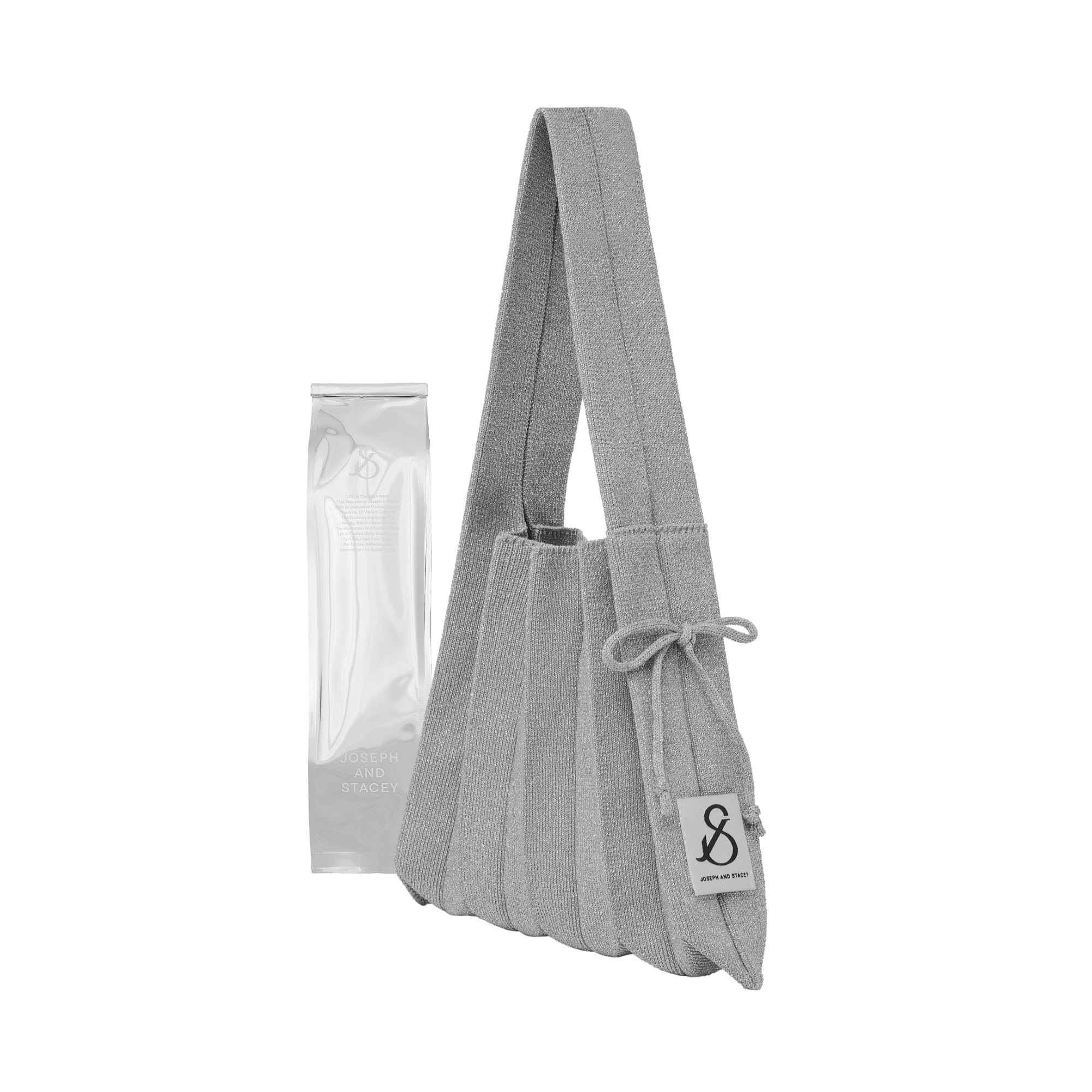 JOSEPH & STACEY Lucky Pleats Knit Bag – Small Platinum | Lightweight Foldable Knit Shoulder Tote Bag for Women | Minimalist Stylish Daily Purse for Work, Travel, Shopping, and Casual Outfits