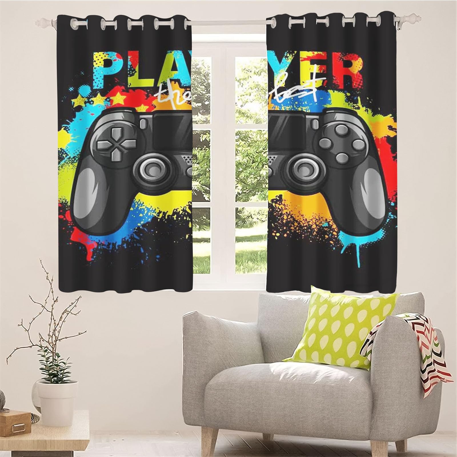 Gaming Vorhänge Game Fenstervorhang Schlafzimmer 100x140cm Gamer Blickdicht Vorhnge Wasserdichter Stoff Gaming Vorhang 2 Set Blickdicht (2,183 x 160 cm(2X91X160cm))