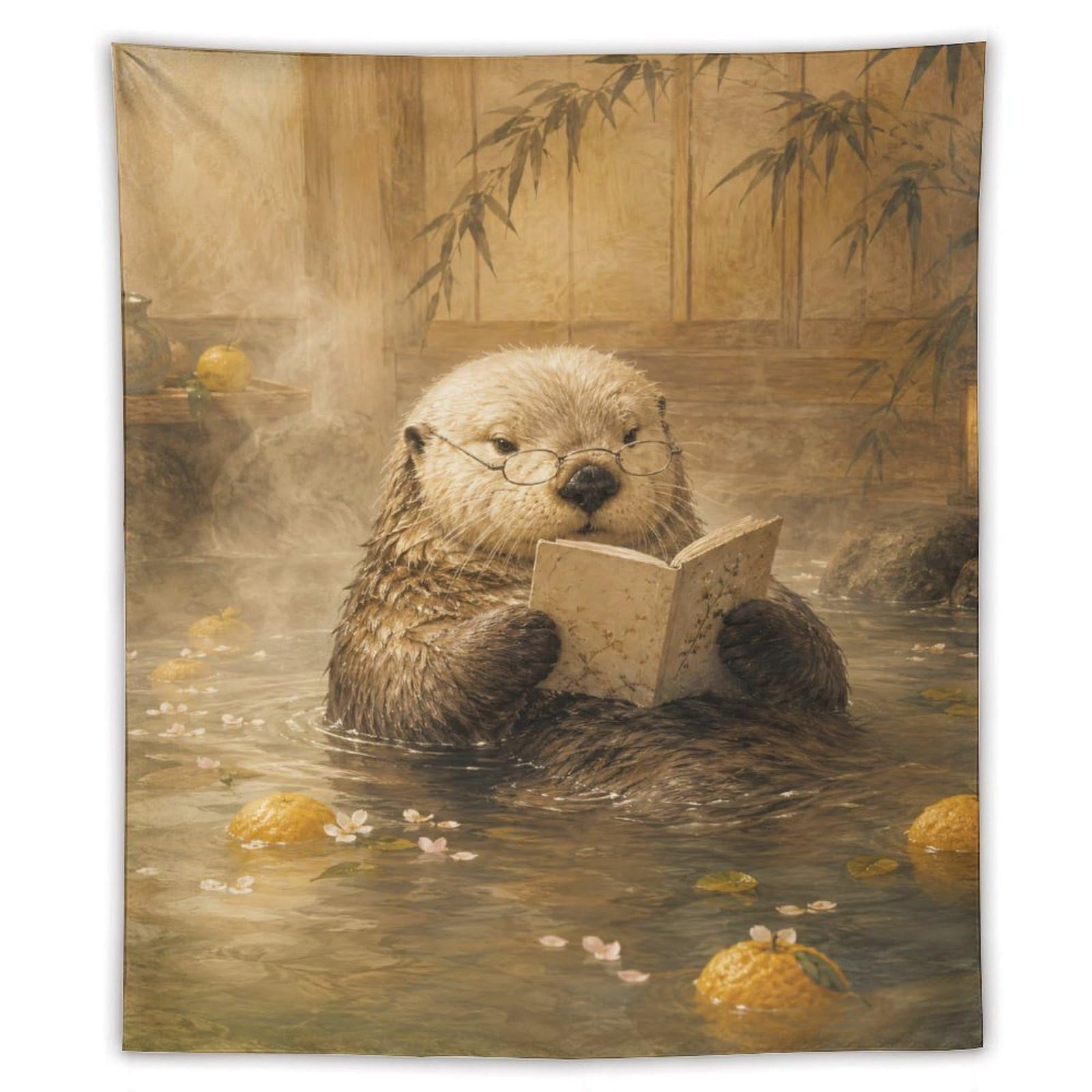 H3B8U2Y5 Reading Otter Hot Spring Wall Tapestry, Oil Painting, Office