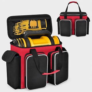 Carrying Bag for 20V MAX Tire Inflator DCC020IB, Air Compressor Storage with Four Pockets for Charging Kit, Spotted Reflective Stripes for Easily Found and Thickened Bottom(Bag Only) (Red)