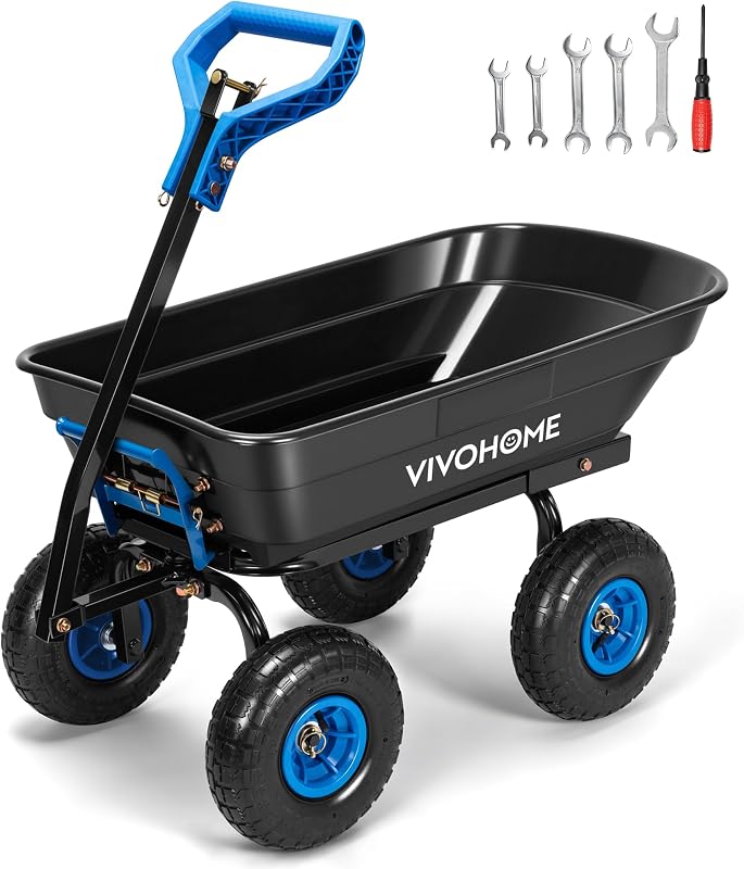Carro de jardín con volcador de carretilla de 660 libras con mango convertible 2 en 1 | Adjuntar a ATV o tractor, ruedas todo terreno de 10", remolque utilitario de servicio pesado para patio