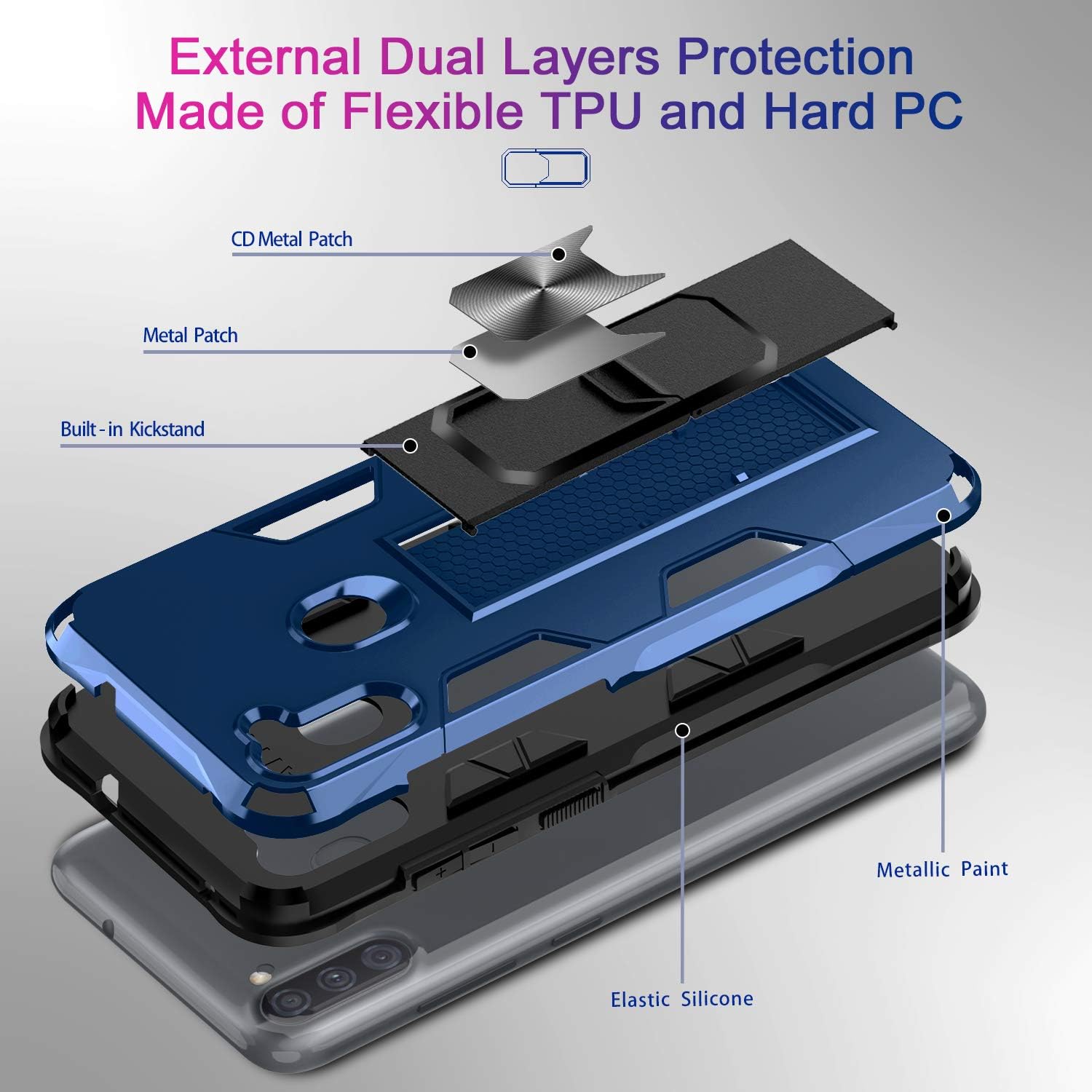 LeYi Compatible with Samsung A11 Case, Samsung Galaxy A11 Case with Tempered Glass Screen Protector [2Pack], Military-Grade Shockproof Built-in Kickstand Car Mount Phone Case for Galaxy A11, Blue