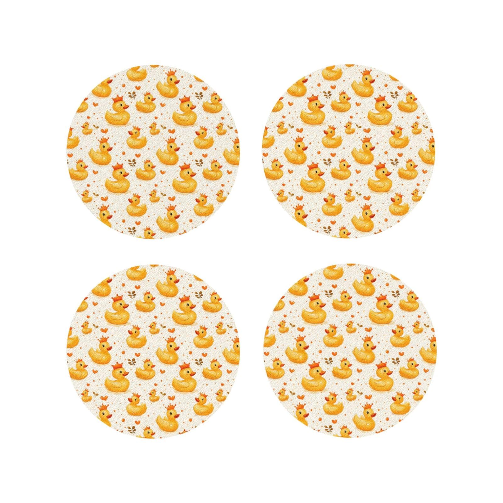 Leather Coasters Set of 4 - Crown Cute Duck Print Lightweight Drink Coasters for Desk