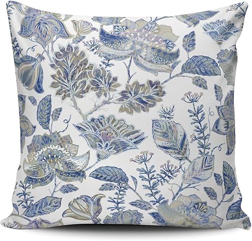 KELEMO Funda de almohada cuadrada azul provenzal floral de 20 x 20 pulgadas, fundas de almohada decorativas para sofá cama, estampado de doble cara