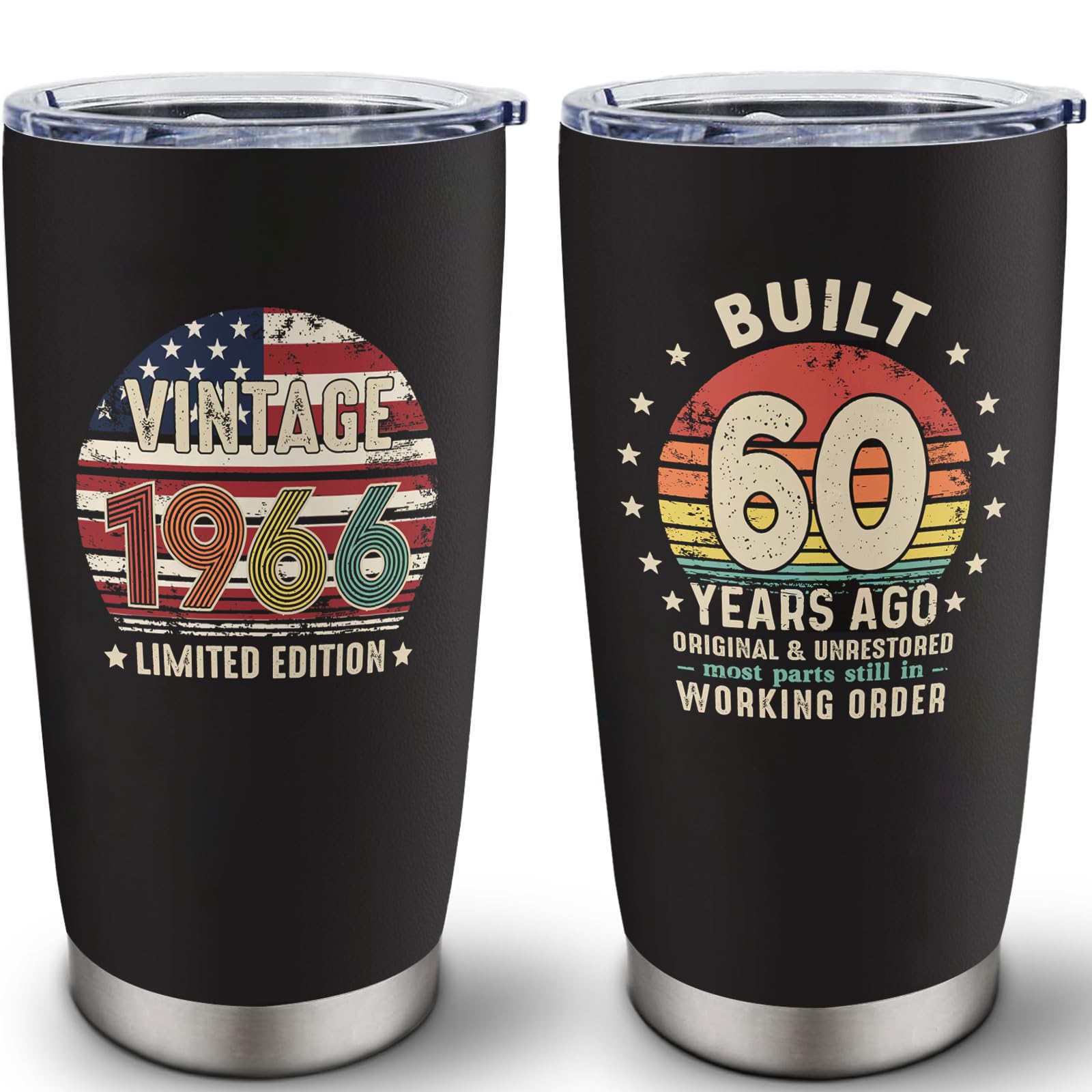 Louasedh 60th Birthday Gifts for Women Men - Vintage 1966 Tumbler 20 Oz - 60th Birthday Decorations for Him Her - 60 Year Old Gifts for Mom, Dad, Wife