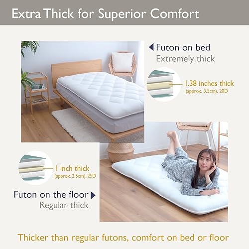 Miniatura 3 de TEIJIN Colchón futón japonés, 100% poliéster, plegable y portátil, tumbona enrollable para dormir, Shikibuton (individual XL, regular)