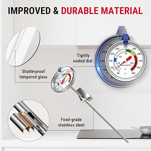 Miniatura 5 de ThermoPro Termómetro de caramelo con clip para olla, termómetro de aceite de freír profundo de 9 pulgadas de largo para freír y hacer dulces,