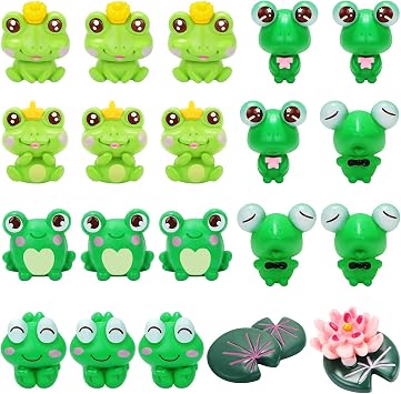 20 Pieces Frog Figurines Mini Figurine Lotus Flower and Leaf Animals Model Cake Topper Fairy Graden Moss Landscape DIY Terrarium Craft Animal Theme Party Decoration Hoem Decor