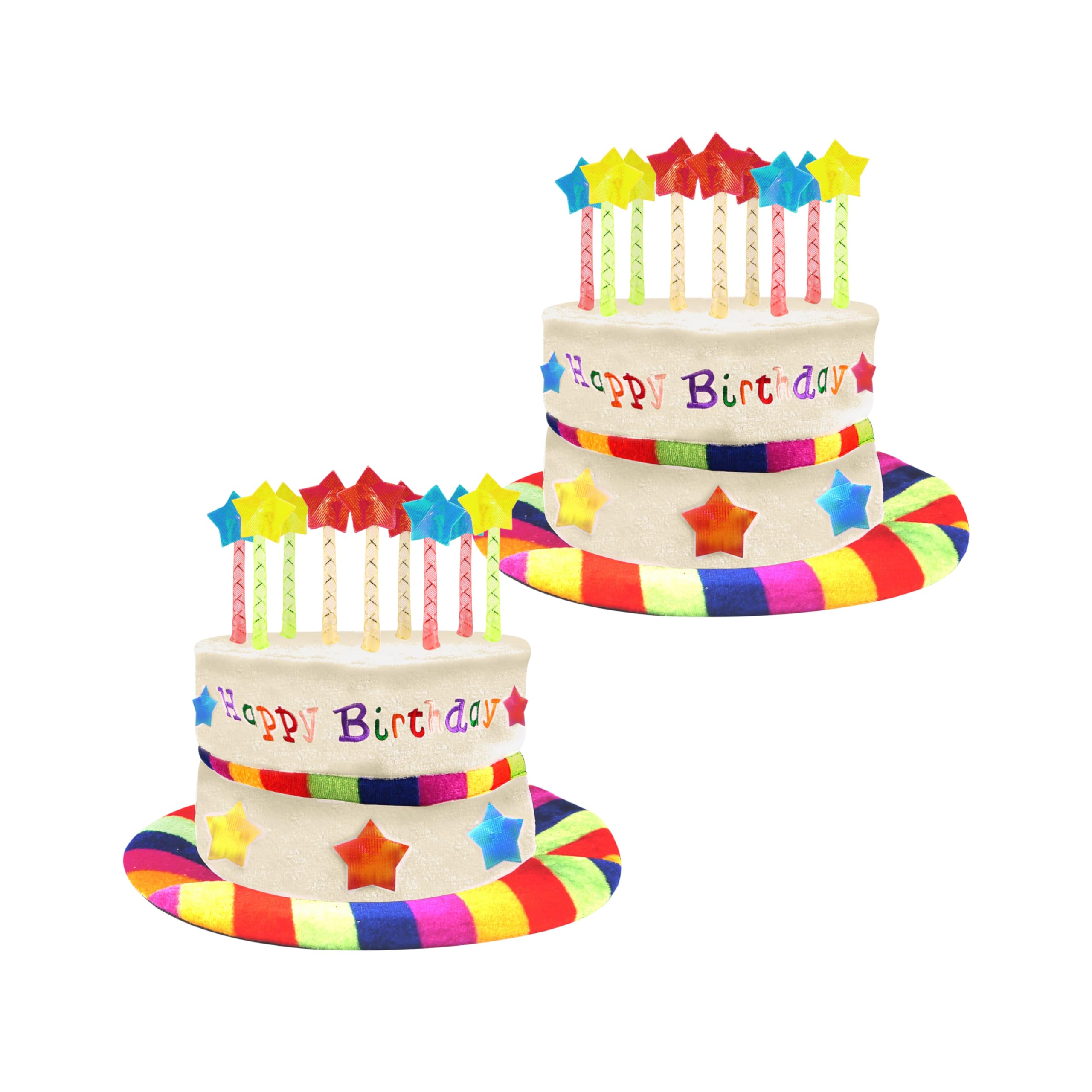 Lizzy | Birthday Cake Hat | Pack of 2, Rainbow, Multicolour Candles | Party Headwear, Fancy Dress Accessory, Fits Kids & Adults | For Birthday Celebrations