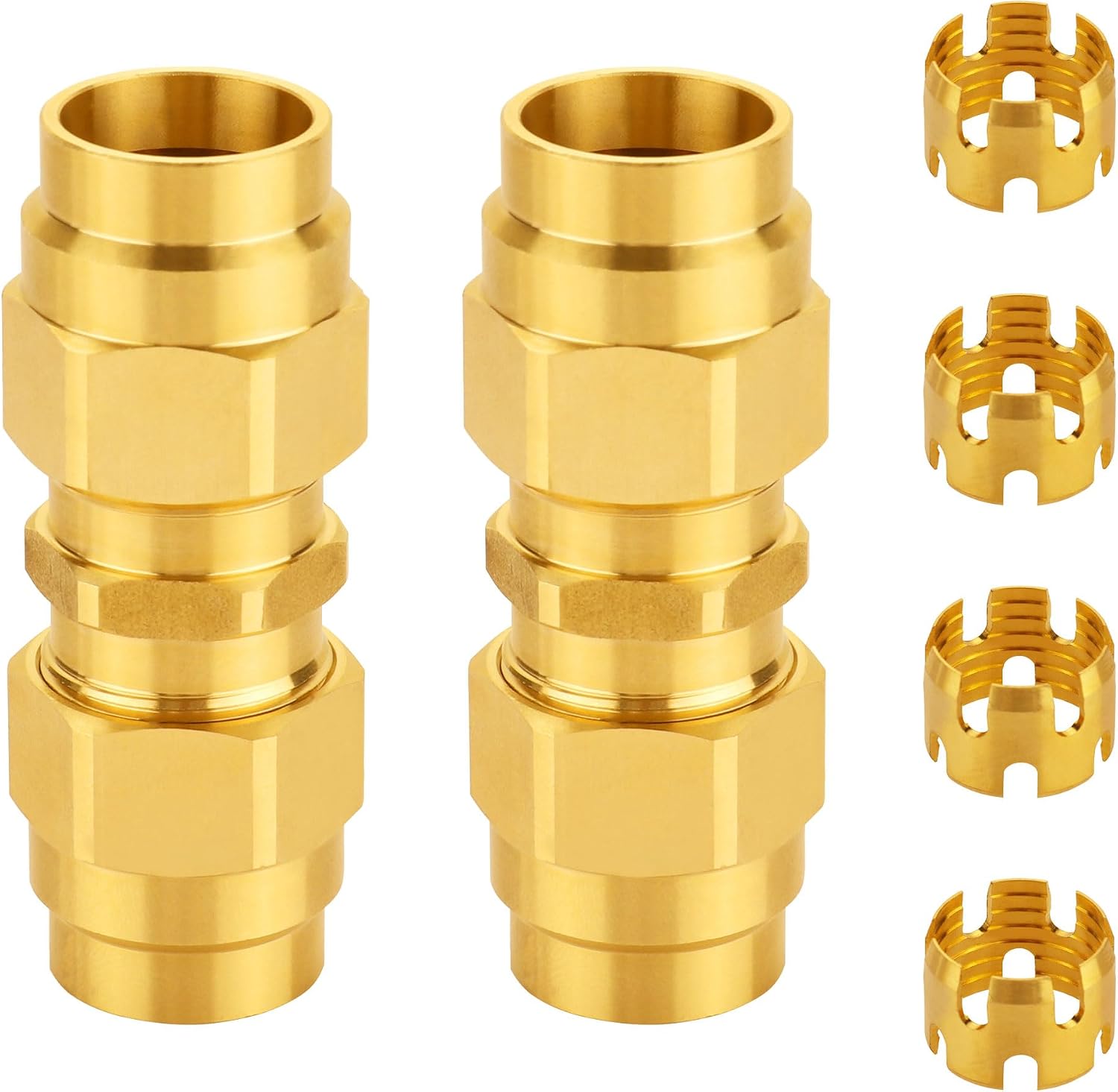 Brass DOT Air Brake End Fitting, Dazakoot 1/2” OD Union Tubing for J1402 Air Brake Hose, Air Brake Hose Fitting for Replace Semi Truck Air Brake System - 2pcs Union Tube & 4pcs Sleeve Tube