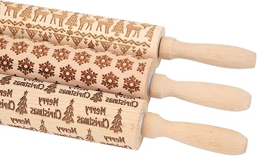 Miniatura 8 de Rodillo de Navidad de 3 piezas, lindo rodillo grabado en relieve, equipo de hornear decorativo para hornear pasteles temáticos de Navidad