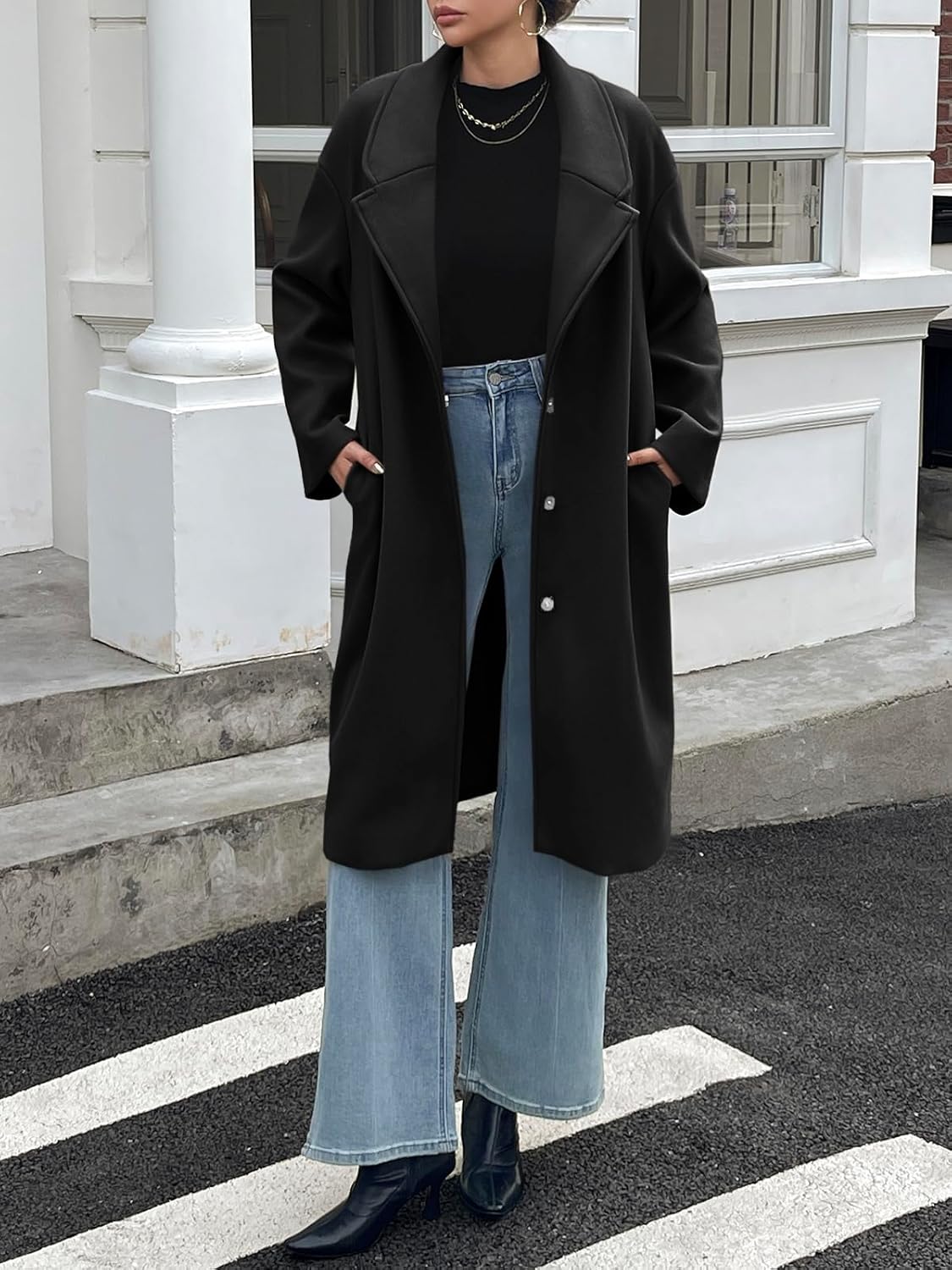 Cicy Bell Womens Long Fall Pea Coat Casual Slim Fit Notched Collar Trench Coats Single Breasted Jacket - Image 2