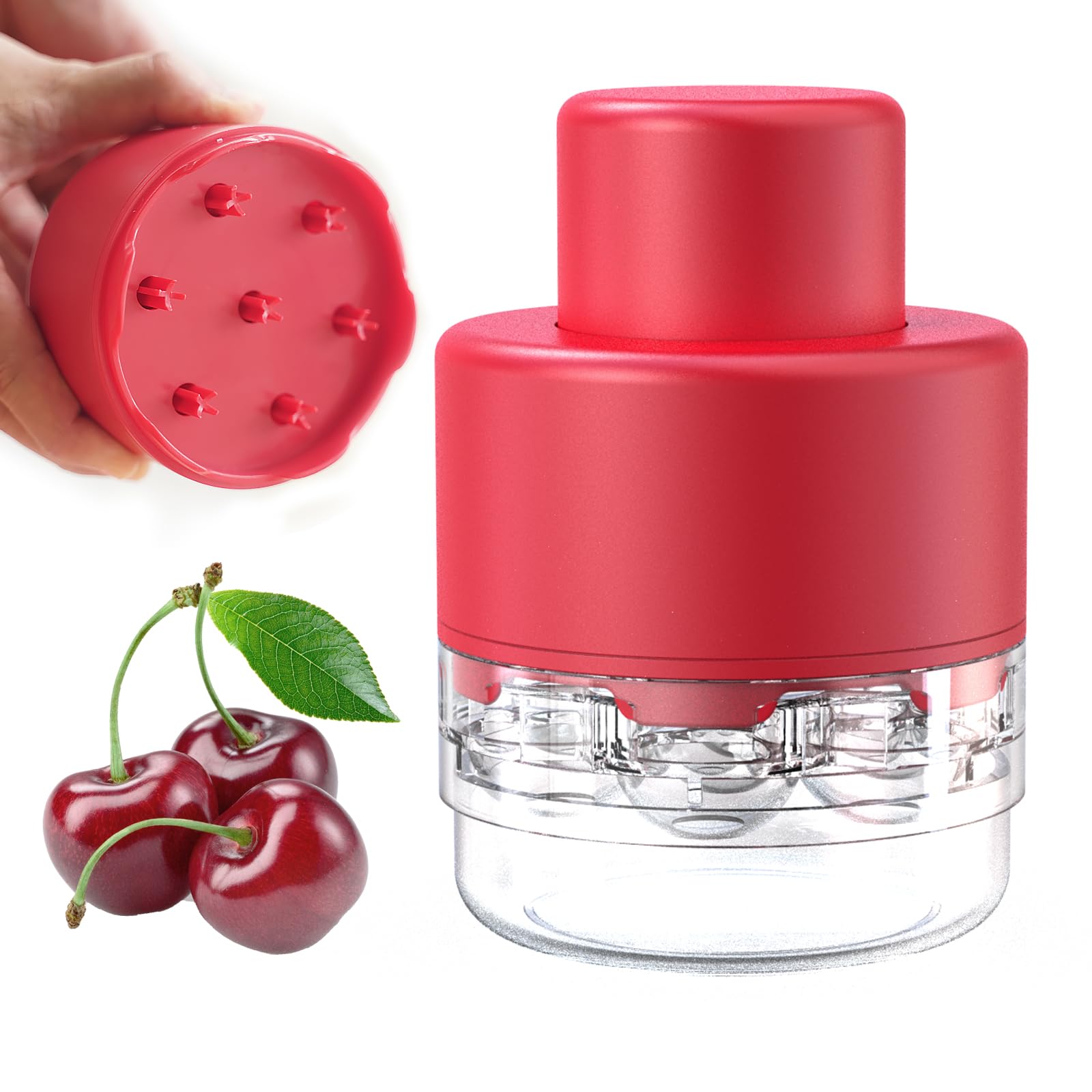 7-Hole Cherry Pitter Tool - Easy Push Down Pit Remover For Cherry Pie & Jam Making (Red) - View #6