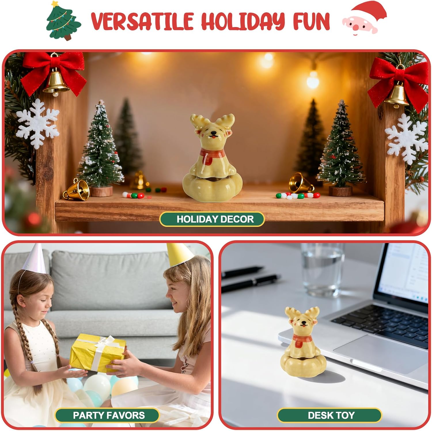 Christmas Stocking Stuffers Gift for Kids Grandkids, Christmas Reindeer Ceramic Spinner Party Favors Funny Stress Relief Table Toy Festive Xmas Decor