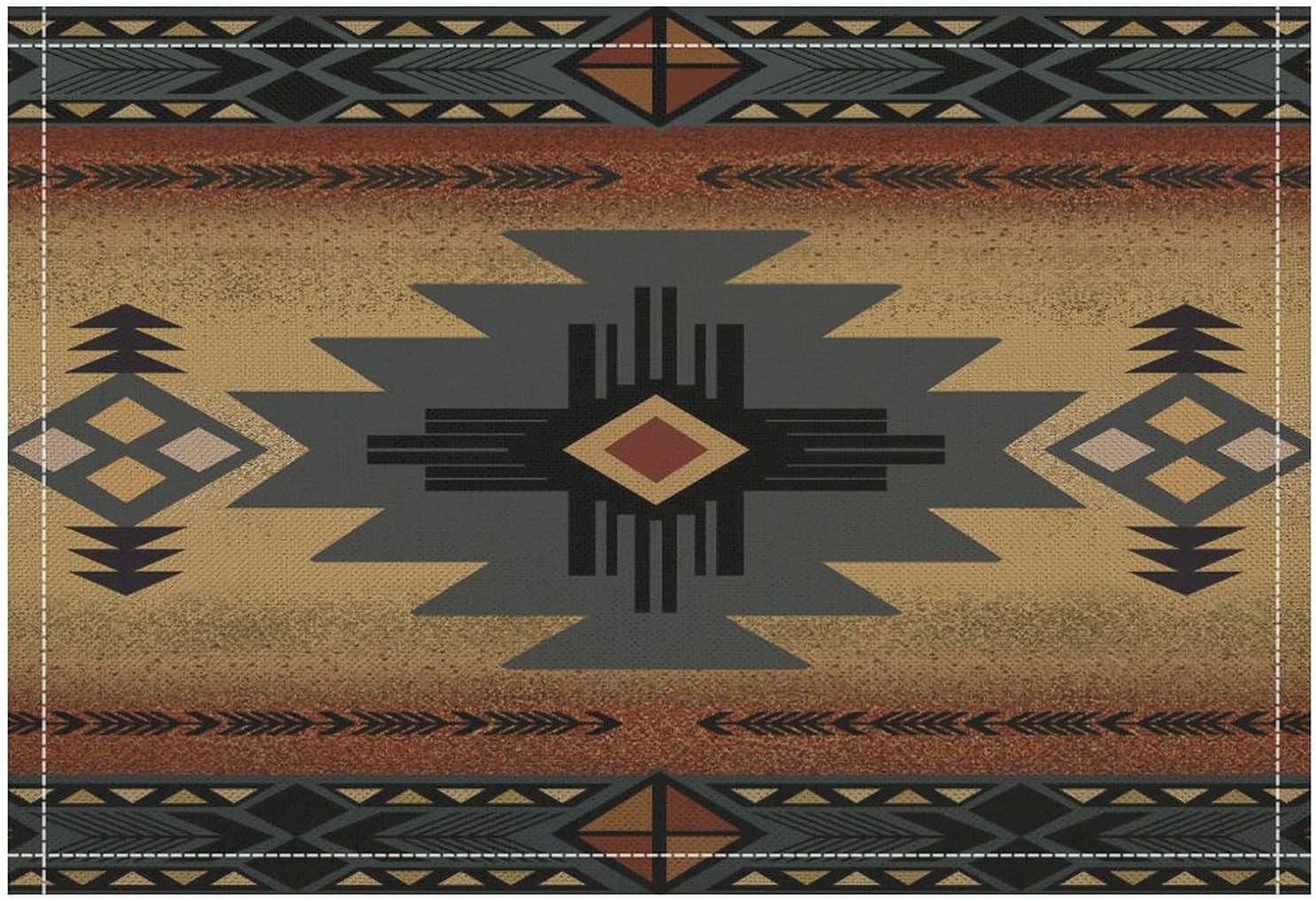 Aztec Southwest Placemats Rustic Tribal Geometric Decorative Table Mat Antique Native Heat Resistant Place Mats for Dining Kitchen Party Holiday Decor 12x18Inch Set of 6