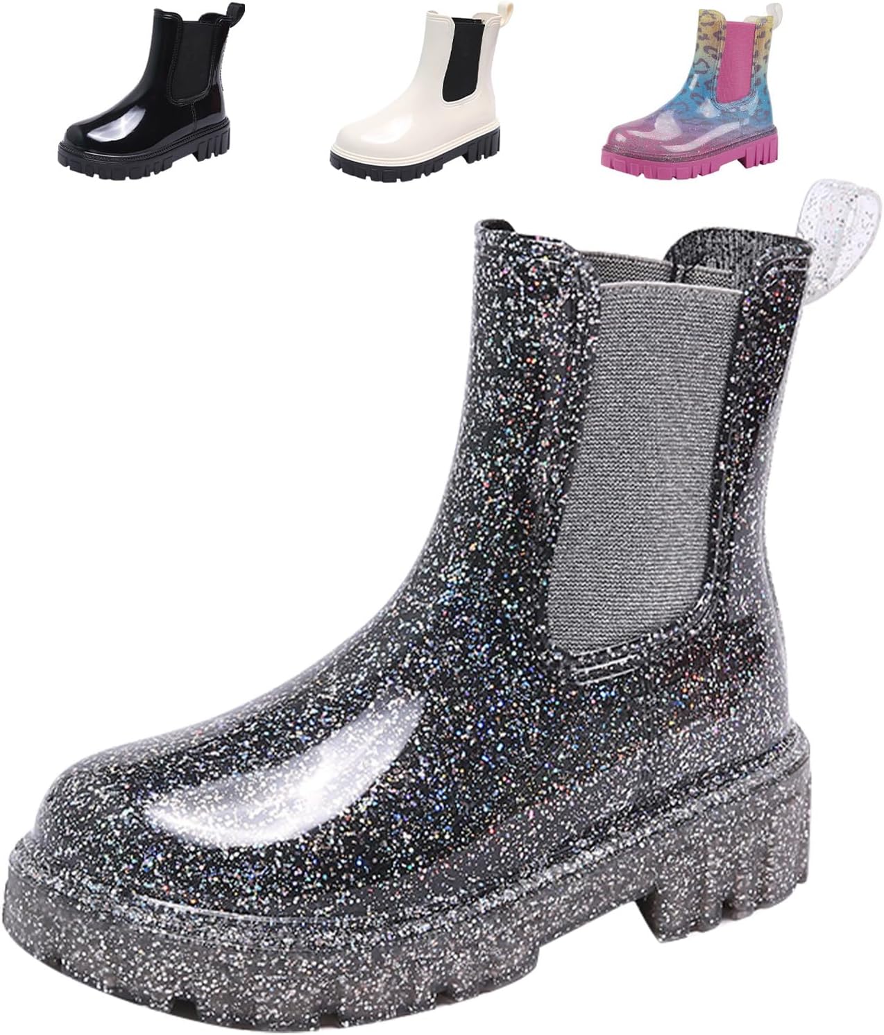 Women's Ankle Rain Boots Waterproof Upper, Style Short Pull On Garden Shoes, Elastic Side Gore, Textured Sole, Lightweight Rain Booties for Yard Work, Walking, Travel