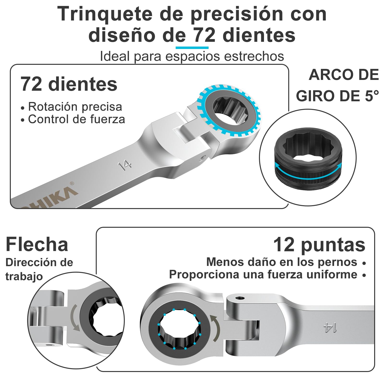 HYCHIKA Set Chiavi Inglesi 6-19mm, 9Pcs Chiavi a Cricchetto con Custodia Portatile, Set Chiavi a Cricchetto per Fai da Te e Riparazione
