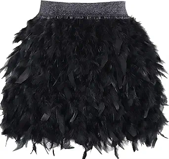 L'VOW Women's Sexy Mid Waist Mini A-line Feather Skirt for Party Wedding Halloween