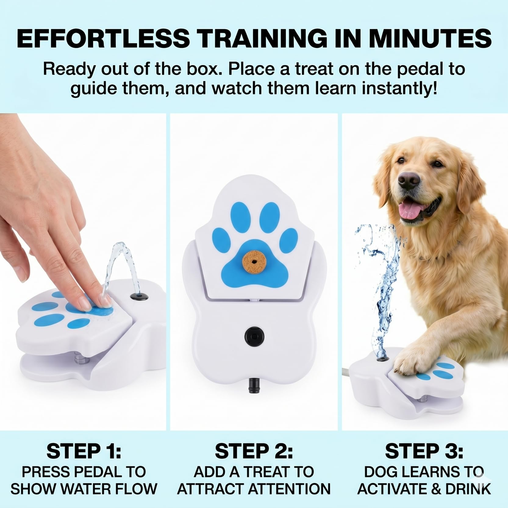 Dog Water Fountain Step On, Paw Activated Outdoor Dog Sprinkler Toy for Large & Small Dogs, No Battery Pet Drinking Pedal with Leak-Proof Hose Connector for Backyard & Summer Play