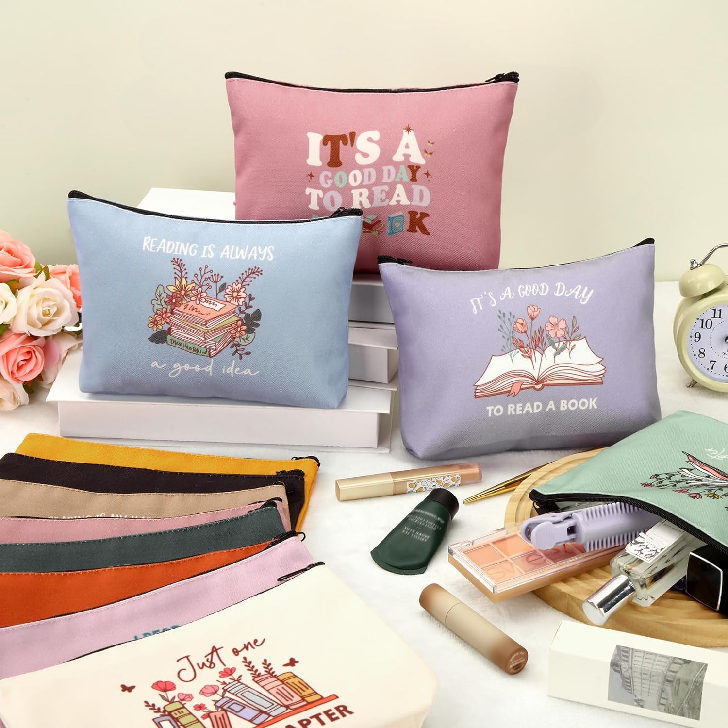 12 Pcs Book Lover Makeup Bags Book Club Gifts for Women Novelty Bookish Cosmetic Bag with Zipper Pouch for Teen Adult Bookish Librarian Reader Gifts (Boho Style) - Image 6