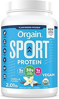 Orgain Organic Sport Vegan Protein Powder, Vanilla - 30g Plant Based Protein, For Preworkout or Muscle Recovery, With Turm...