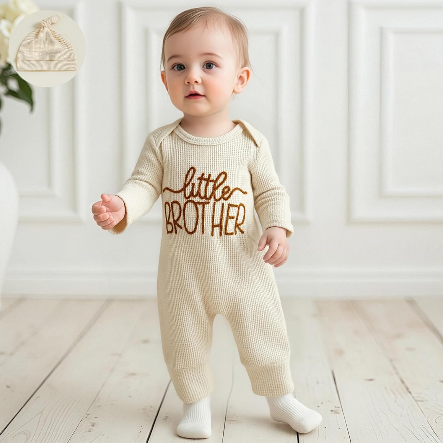allshope Newborn Baby Boy Fall Outfit Romper Mama Mini Embroidery Long Sleeve Crew Neck Jumpsuit Bodysuit Infant Clothes - Image 2