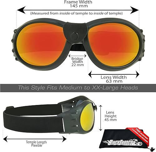 Miniatura 2 de Bikershades Gafas de seguridad para motocicleta con acolchado de espuma para hombres y mujeres, gran cobertura con funda de microfibra grande