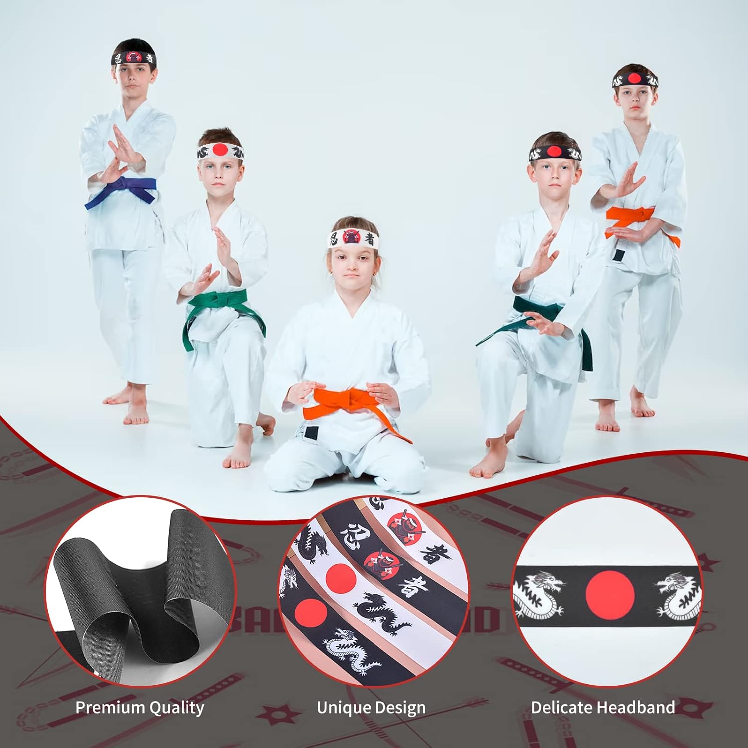 WANGDEFA 24 Pieces Japanese Headband Samurai Headband Ninja Headbands Ninja Warrior Headbands Sushi Chef Bandana for Karate Sports Cooking Kitchen Costume Supply - Image 3