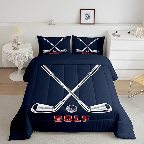Castle Fairy Juego de edredón de golf, tamaño matrimonial, juego de ropa de cama de pelota de golf blanca, 3 piezas para niños, niños, hombres y