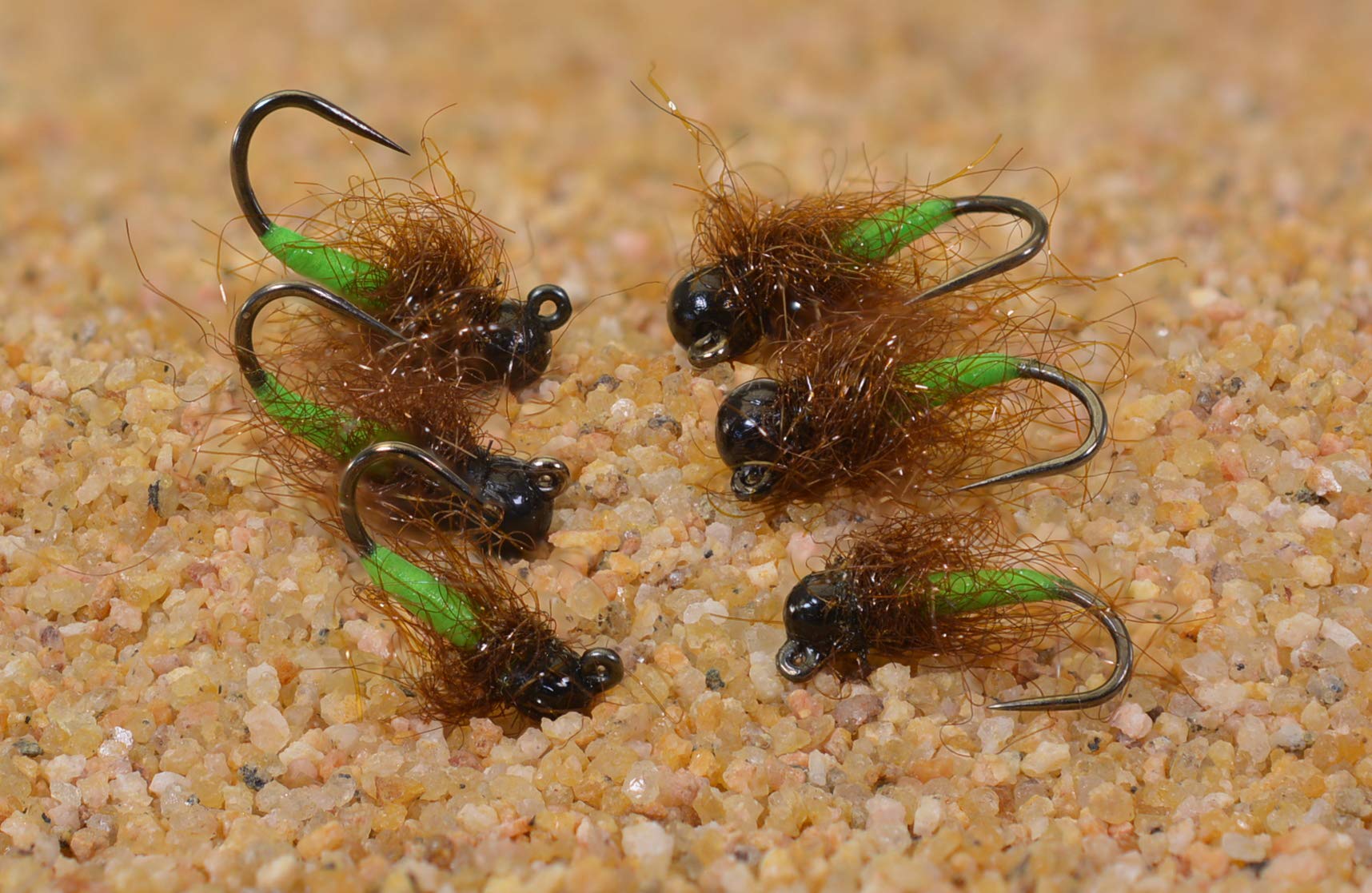 6 Flies - Tungsten Jigged Caddis Jig Head Fly - Euro Nymph - Hanak Hook