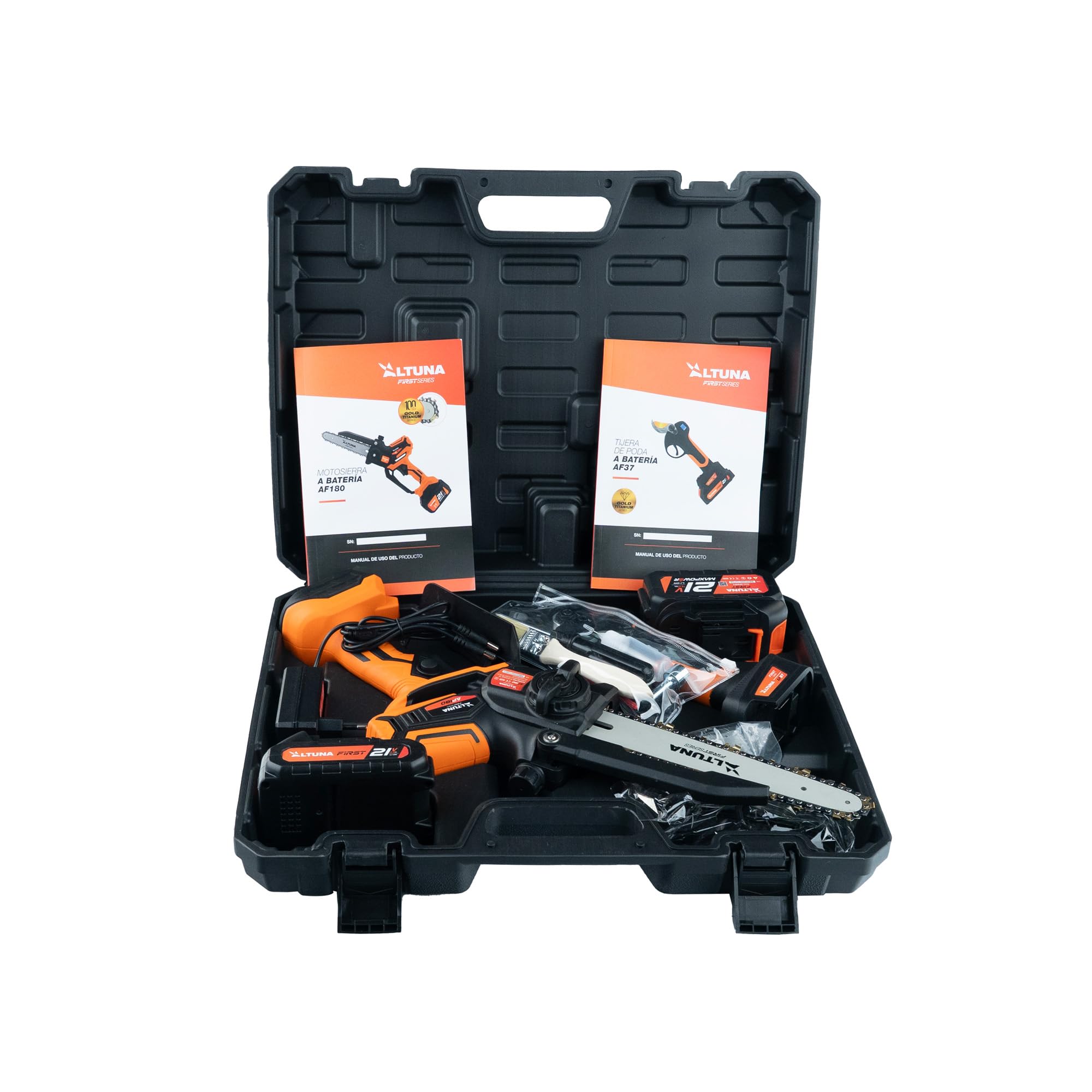 ALTUNA Kit de Poda a Batería con Tijera AF37 y Motosierra AF150 | Incluye una batería para cada herramienta, ideal para jardín, huerto y frutales, para ramas finas y gruesas
